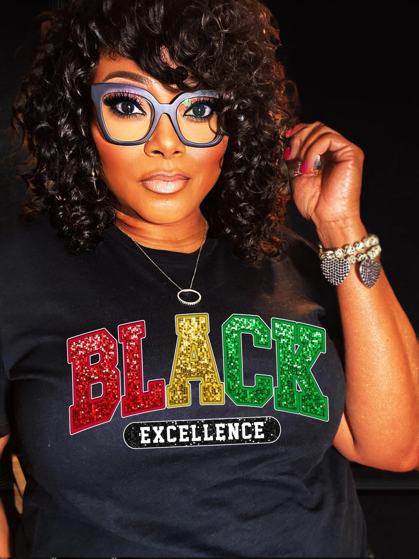 Black Excellence Faux Sequin Tee